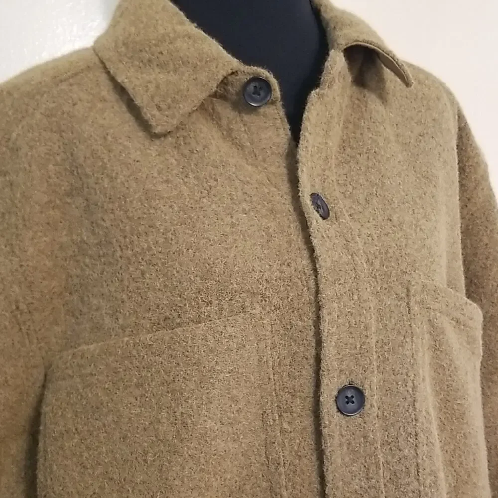 Alpine Design Men's Warm Fleece Shacket Tan Shirt Jacket Fall Winter Size Large